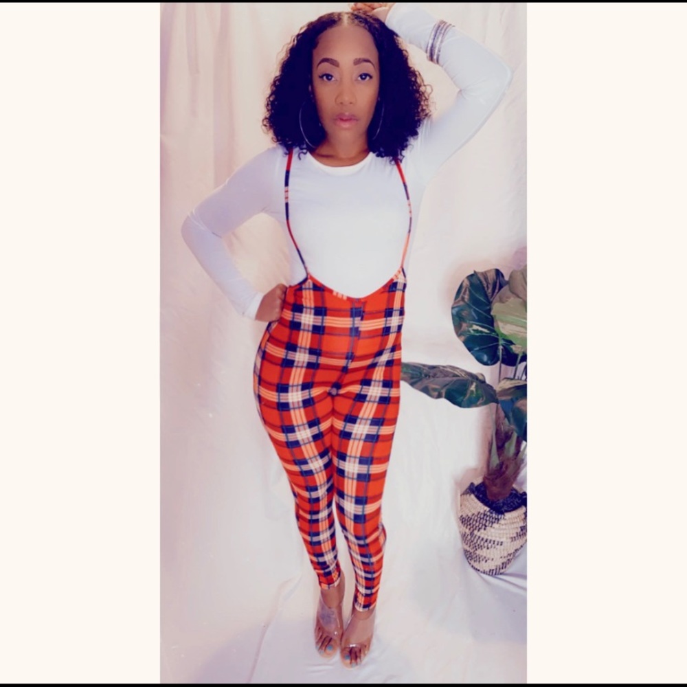 Suspender Houndstooth Jumpsuit Set